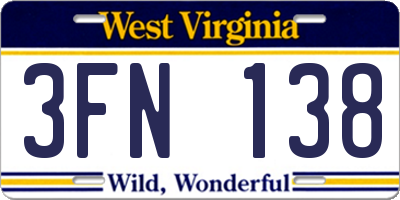 WV license plate 3FN138