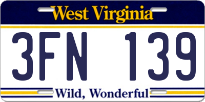 WV license plate 3FN139