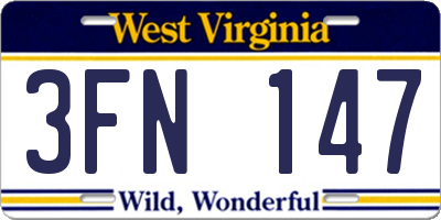 WV license plate 3FN147