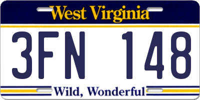 WV license plate 3FN148