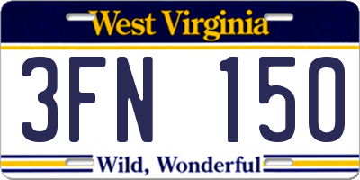 WV license plate 3FN150