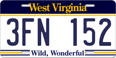 WV license plate 3FN152