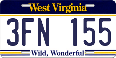 WV license plate 3FN155