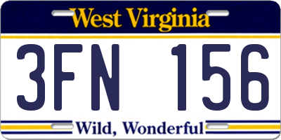 WV license plate 3FN156