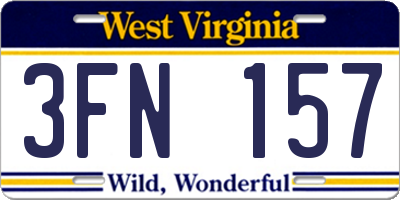 WV license plate 3FN157