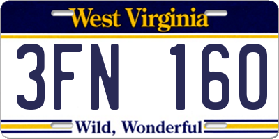WV license plate 3FN160