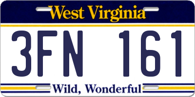 WV license plate 3FN161