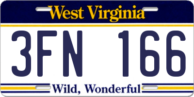 WV license plate 3FN166