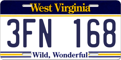 WV license plate 3FN168