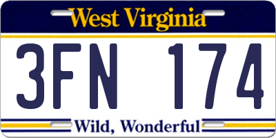 WV license plate 3FN174