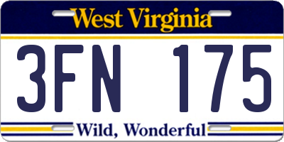WV license plate 3FN175