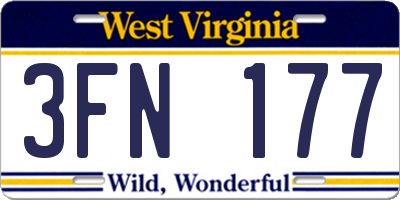 WV license plate 3FN177