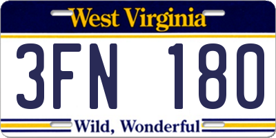WV license plate 3FN180