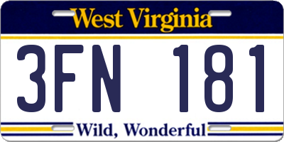 WV license plate 3FN181