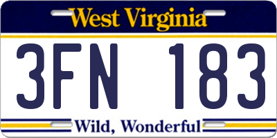 WV license plate 3FN183