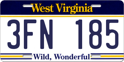 WV license plate 3FN185