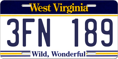 WV license plate 3FN189