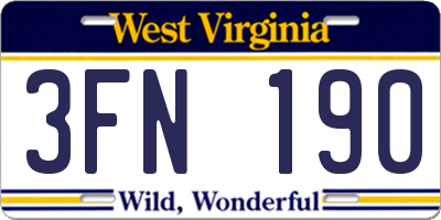 WV license plate 3FN190