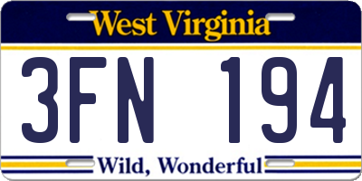 WV license plate 3FN194
