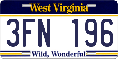 WV license plate 3FN196