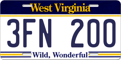 WV license plate 3FN200