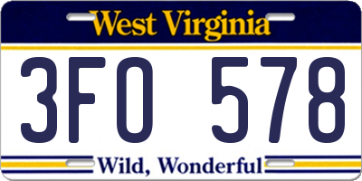 WV license plate 3FO578