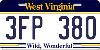 WV license plate 3FP380
