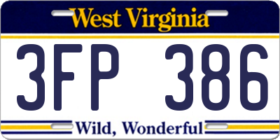 WV license plate 3FP386