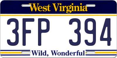 WV license plate 3FP394