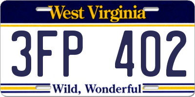 WV license plate 3FP402