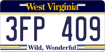 WV license plate 3FP409