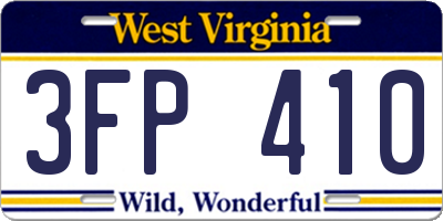WV license plate 3FP410