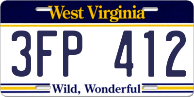WV license plate 3FP412