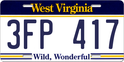 WV license plate 3FP417