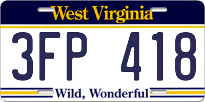 WV license plate 3FP418