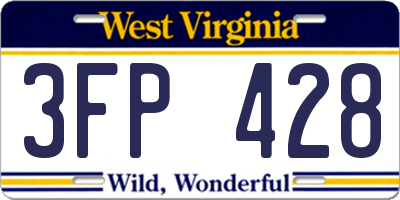 WV license plate 3FP428