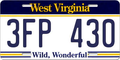 WV license plate 3FP430