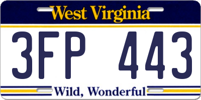 WV license plate 3FP443