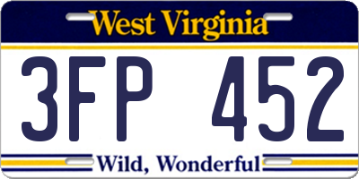 WV license plate 3FP452