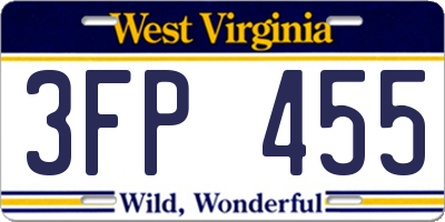 WV license plate 3FP455