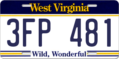 WV license plate 3FP481