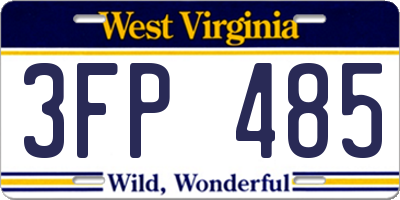 WV license plate 3FP485