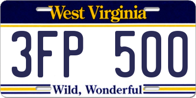 WV license plate 3FP500