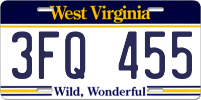 WV license plate 3FQ455