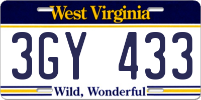 WV license plate 3GY433