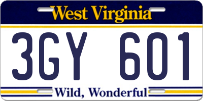 WV license plate 3GY601