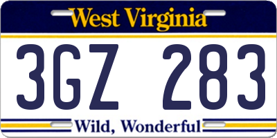 WV license plate 3GZ283