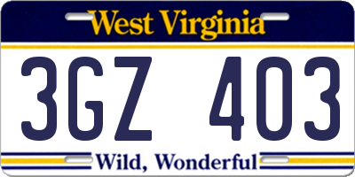 WV license plate 3GZ403