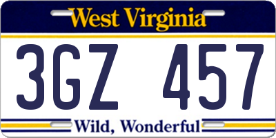 WV license plate 3GZ457