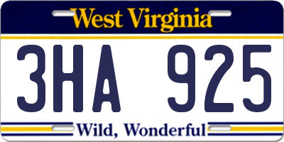 WV license plate 3HA925
